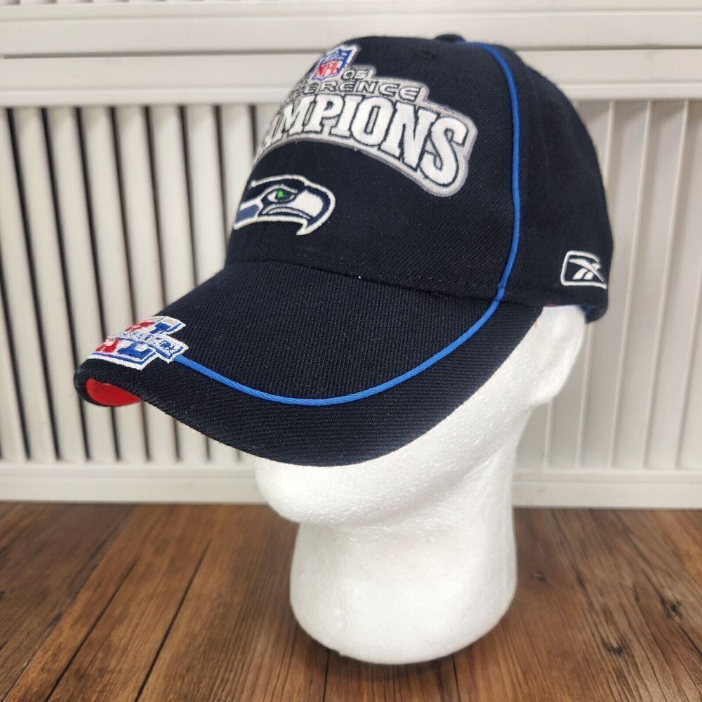 Reebok Seattle Seahawks Hat Cap Black Strap Back 2005 Conference Champions Mens